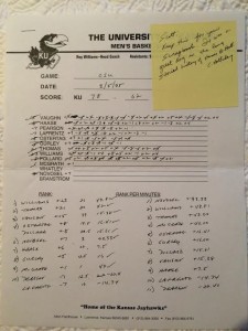 The scorecard that Novosel kept following his start against OSU on KU's Senior Night. Courtesy of Scott Novosel.