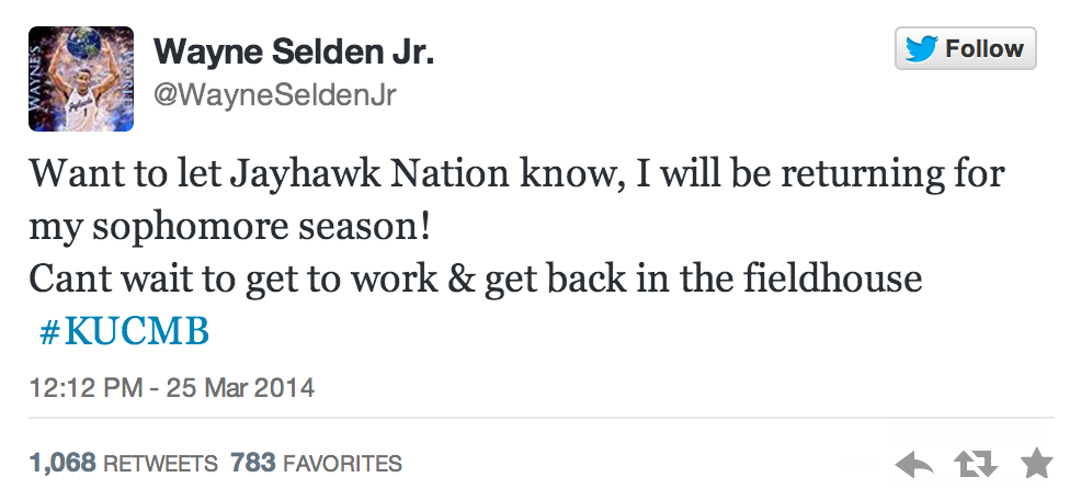 Wayne Selden tweeted this Tuesday afternoon. The tweet has since been deleted. 